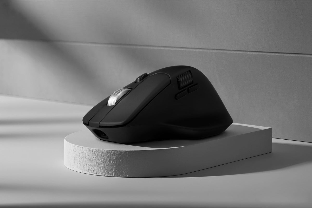 Keychron - M6 Ergonomic Wired & Wireless Laser Mouse w/ Macro Button & Fast-Scrolling Metal Wheel, For Windows PC & Mac - Wired - Black