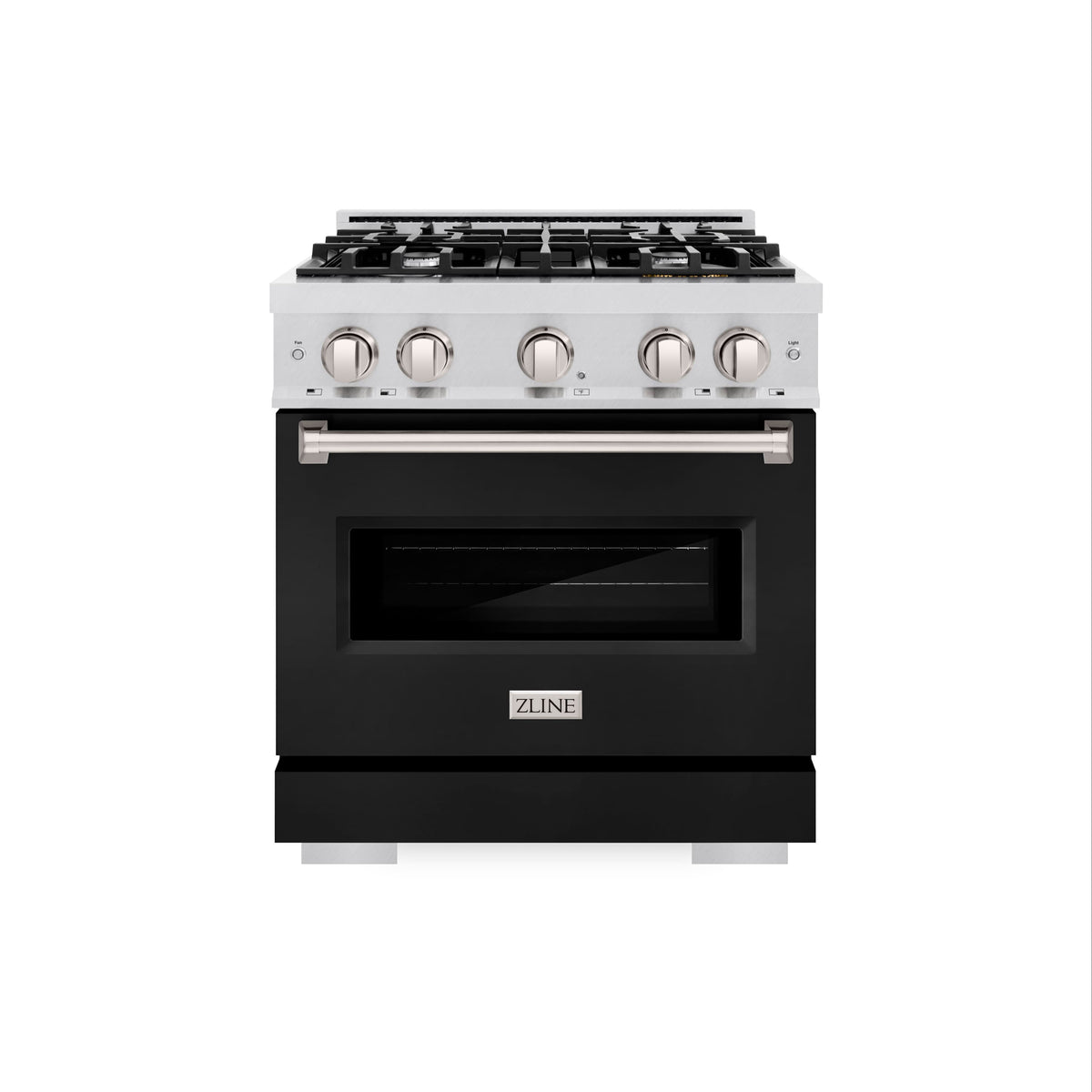 30 in. Wide 4 Burner ZLINE Classic Satin Steel Gas Range Convection Oven (CGRS-BLM-30) - Satin Steel/Black Matte