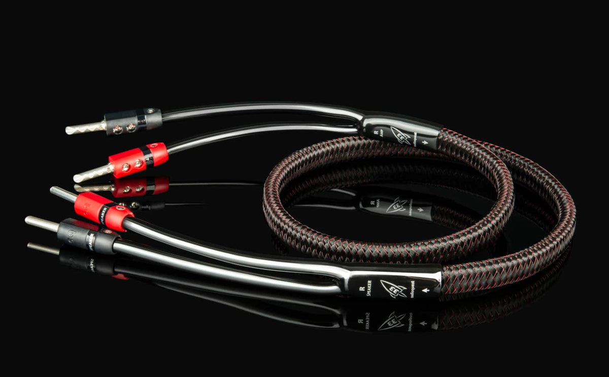 AudioQuest - Rocket 33 Single BiWire 9' Analog Speaker Cable w/ SureGrip 300 Connectors with Banana to Banana Connectors - Red on Black