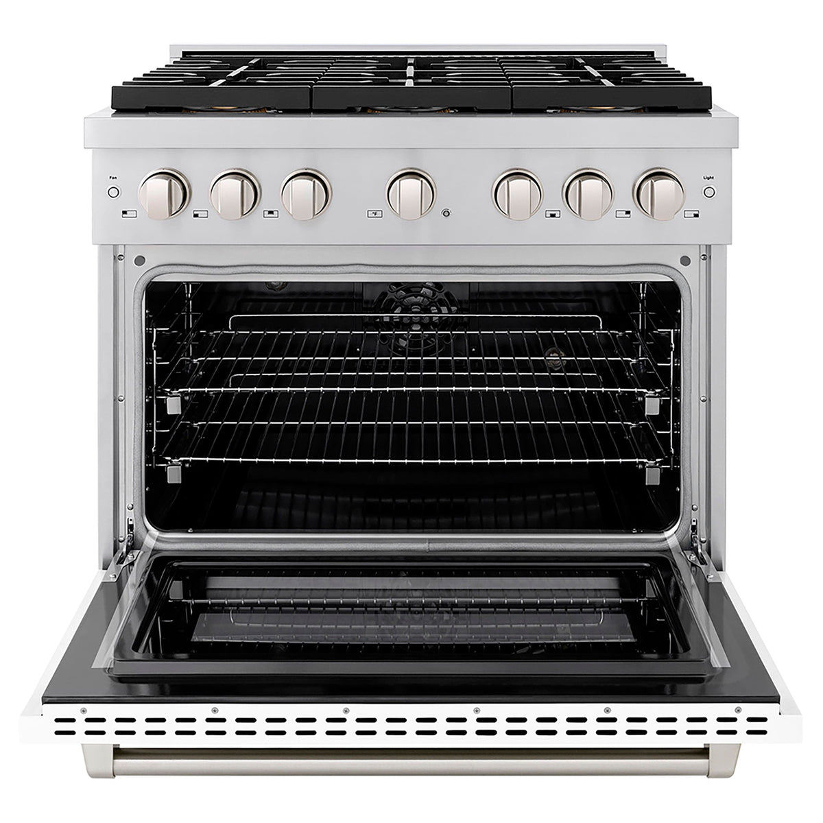 ZLINE - 36 in. Wide 6 Burner Paramount Dual Fuel Range with DuoPro Cooktop & Convection Oven w/ White Door (PSDR-WM-36) - Stainless Steel with White Matte Door