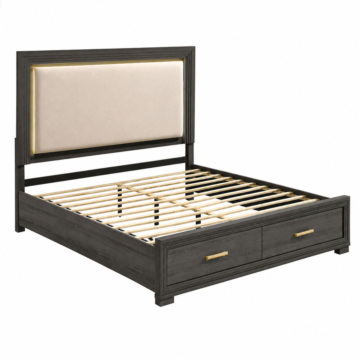 Colorado - Cama con cabecero tapizado con LED