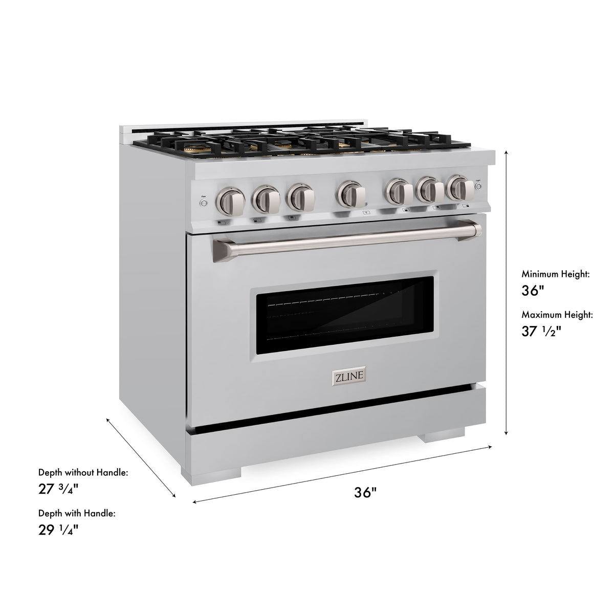 ZLINE - 36 in. 5.2 cu. ft. Classic Freestanding Dual Fuel Range with 6 DuoPro Burners and Convection Oven in Stainless Steel - Stainless Steel