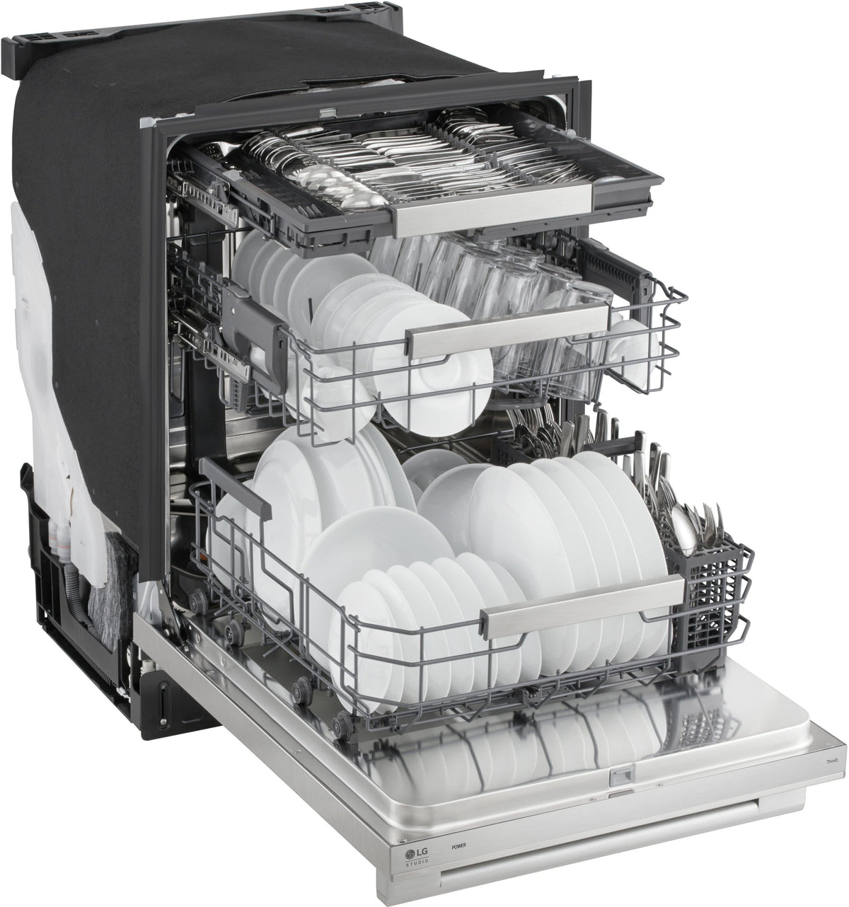 LG - STUDIO FlushFit 24-in Top Control Smart Built-In Stainless Steel Tub Dishwasher w/3rd Rack, 1 Hour Wash and Dry, 39dBA - Stainless Steel
