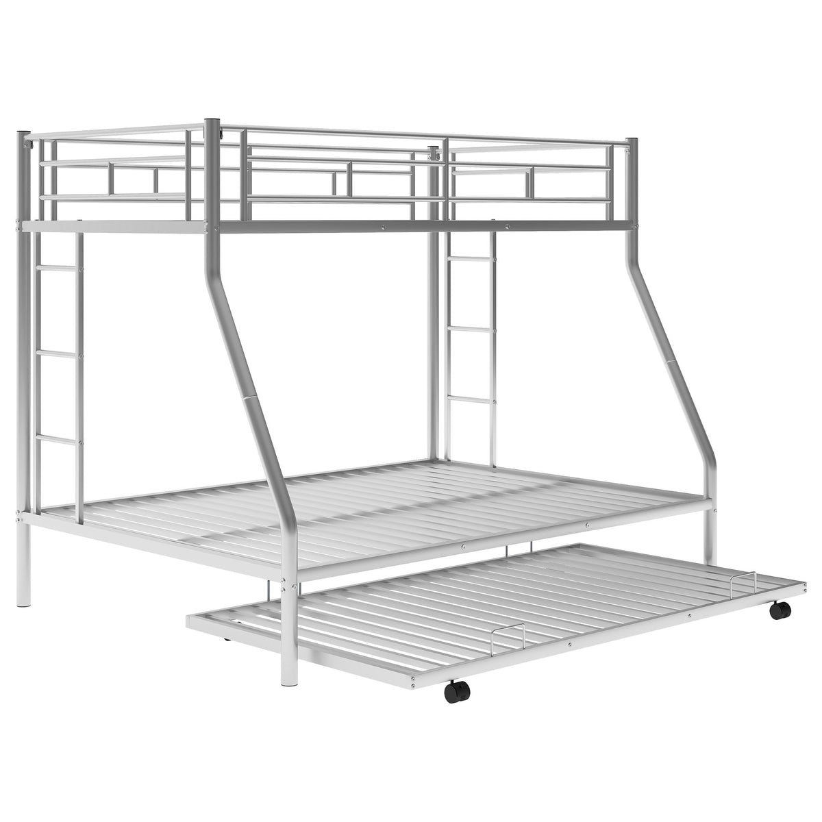 Bunk Bed With Steel Frame And Trundle, 2 Side Ladders