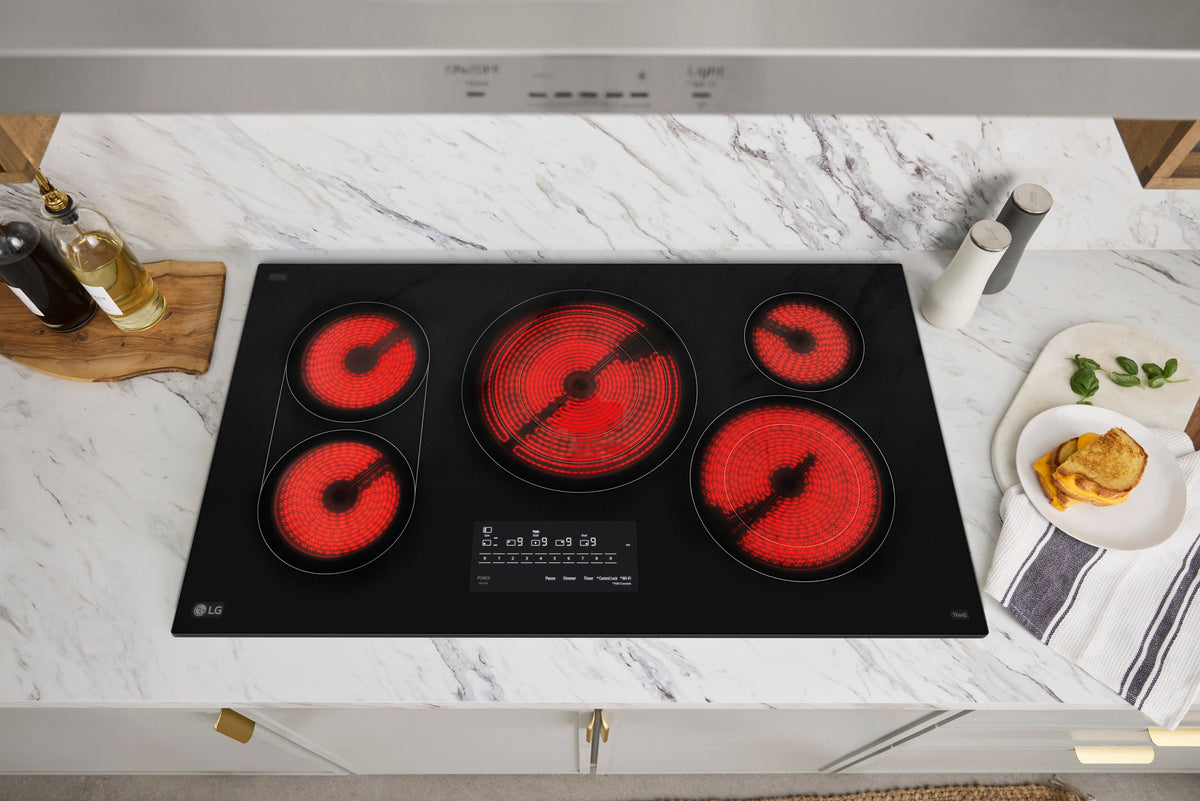 LG - 36-in Wide Built-In Electric Smart Cooktop with 5 Elements, Backlit SmoothTouch Glass Controls and 3.6kW Triple Element - Black