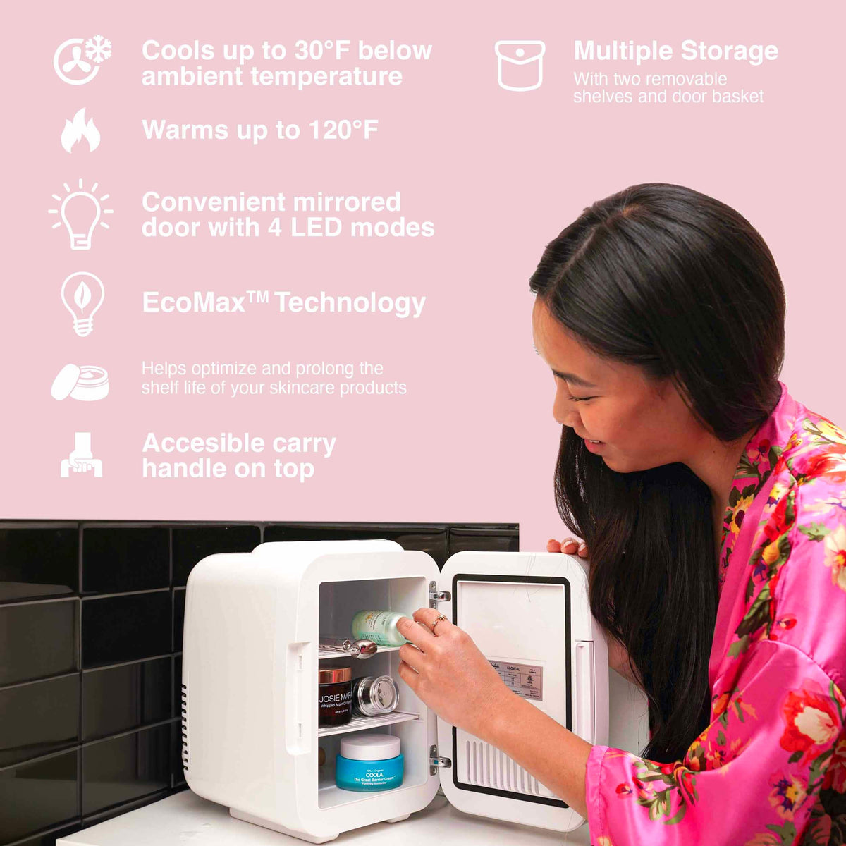 Cooluli - Glow Beauty 4L Mini Fridge with Mirror LED - White