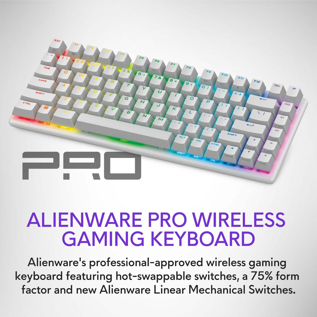 Alienware - Pro 75% Wireless Mechanical Gaming Keyboard with RGB Back Lighting - Lunar Light