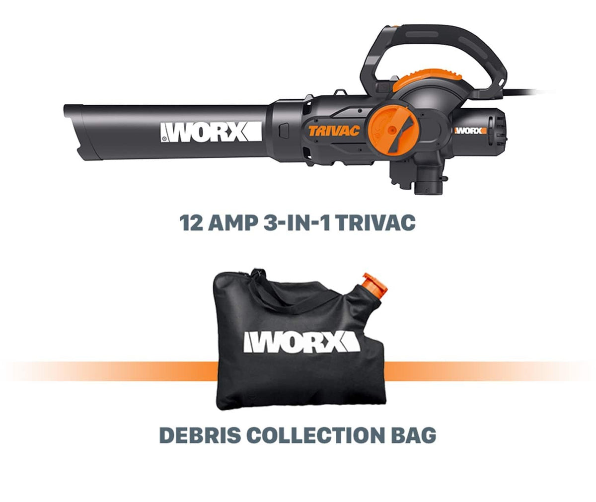 WORX - 12 Amp TRIVAC 75 MPH 600 CFM Electric Leaf Blower/Mulcher/Vacuum - Black
