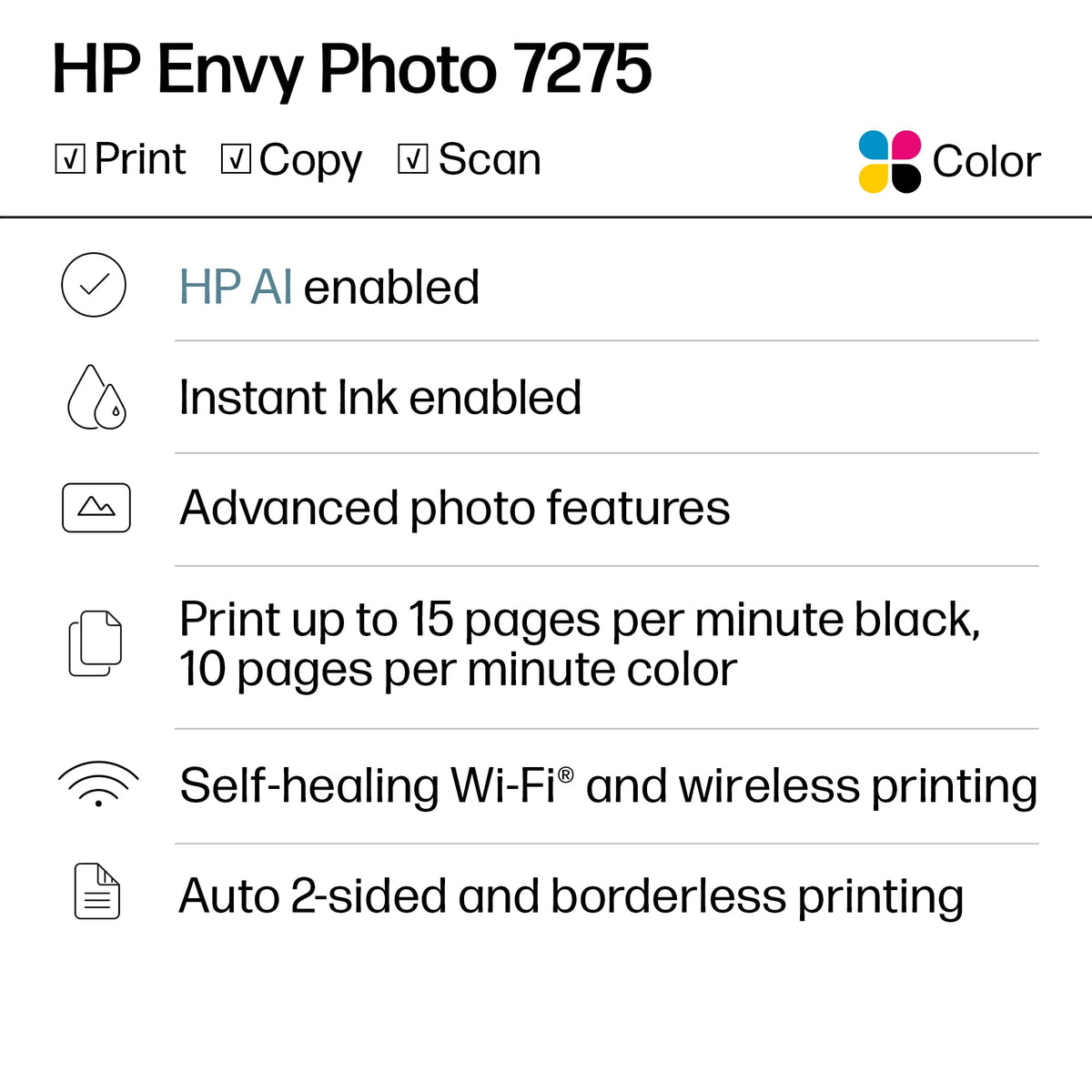 HP - Envy Photo 7275 Wireless AI-Enabled All-in-One Inkjet Printer w/ 3 Months Instant Ink - White