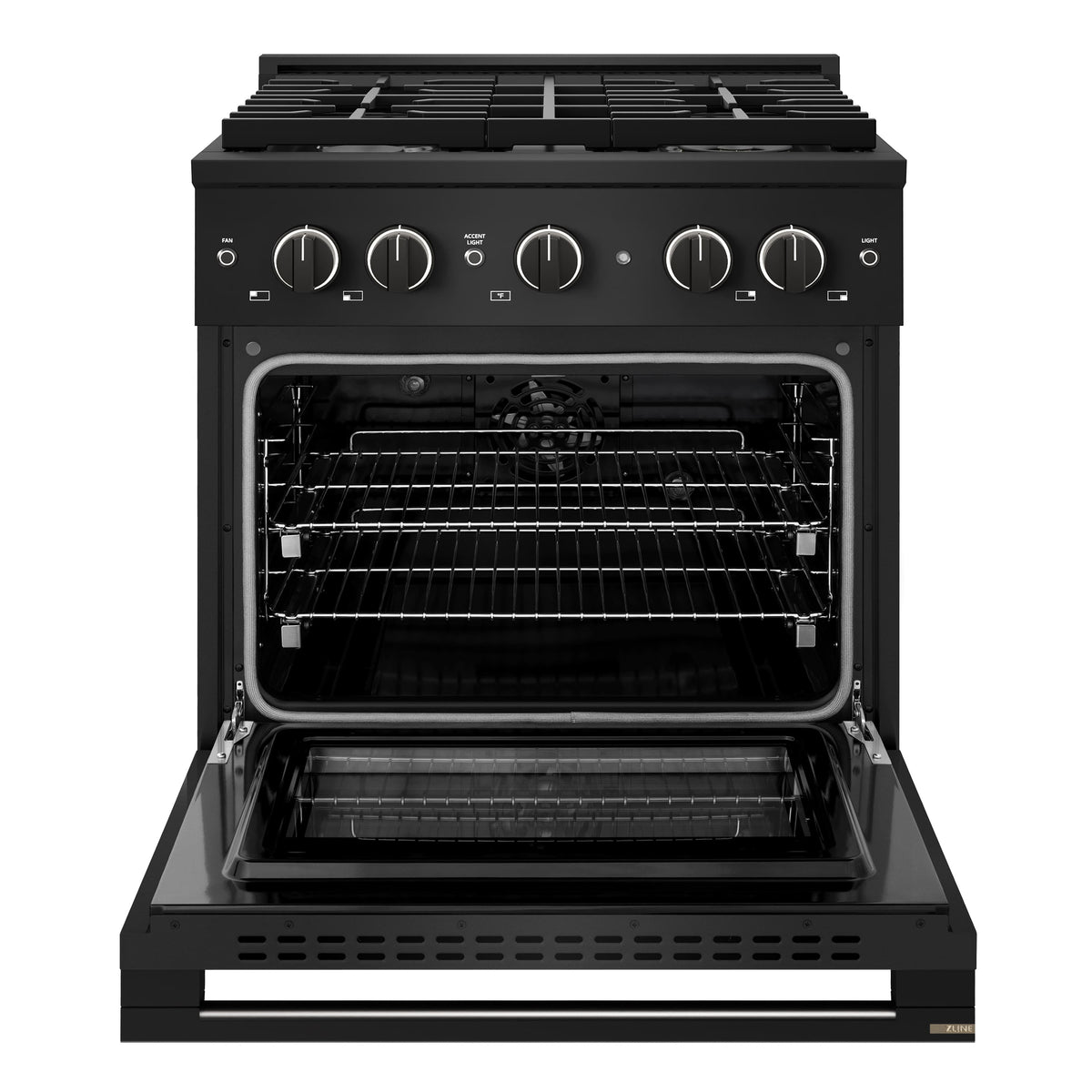 ZLINE - 30 in. 4.2 cu. ft. Marino Dual Fuel Freestanding Range with 4 Gas Burners and Convection Oven in Black Stainless Steel - Black Stainless Steel