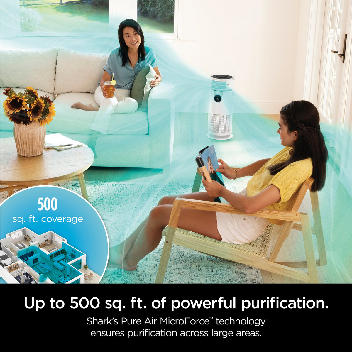Shark - 3-in-1 Clean Sense Air Purifier, Heater & Fan, HEPA Filter, 500 Sq Ft Coverage - White