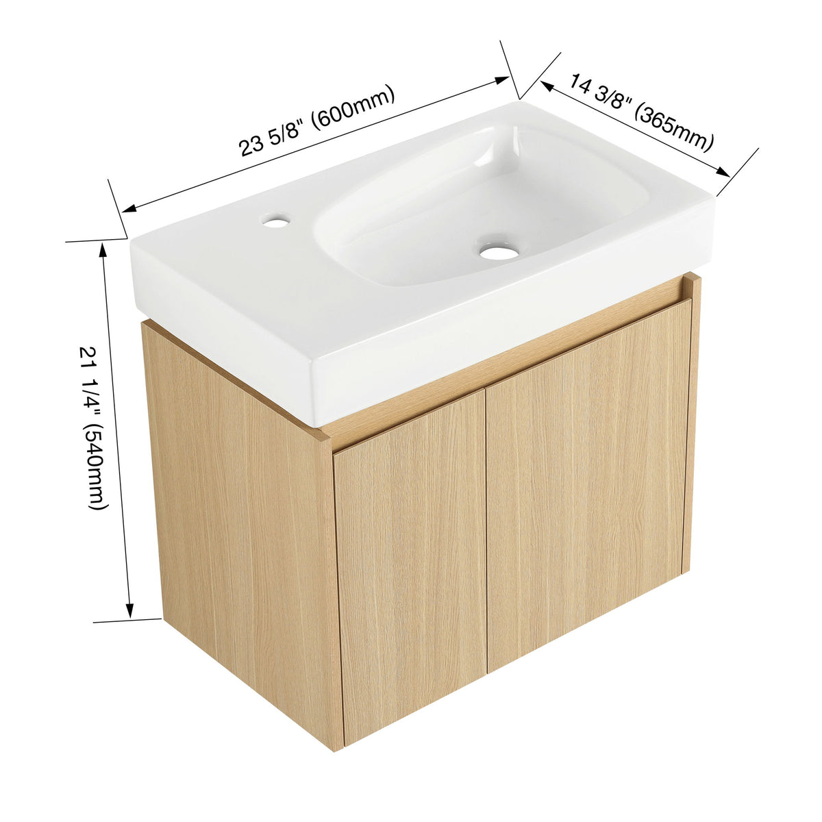 Mueble de baño moderno con lavabo cerámico, combinado con lavabo flotante de pared, armario de almacenamiento