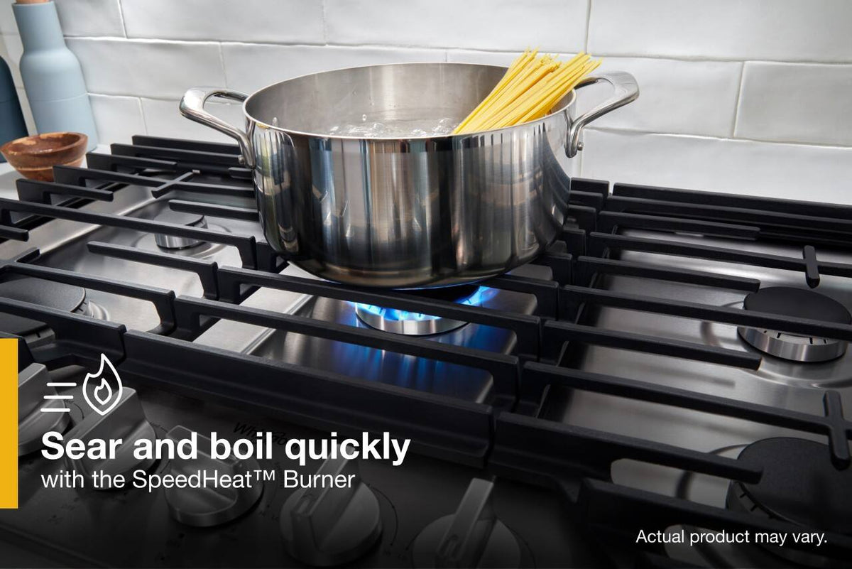 Whirlpool - 30 in. Wide 4 burners Built-In Gas Cooktop with EZ-2-Lift Hinged Cast-Iron Grates - Black Stainless Steel