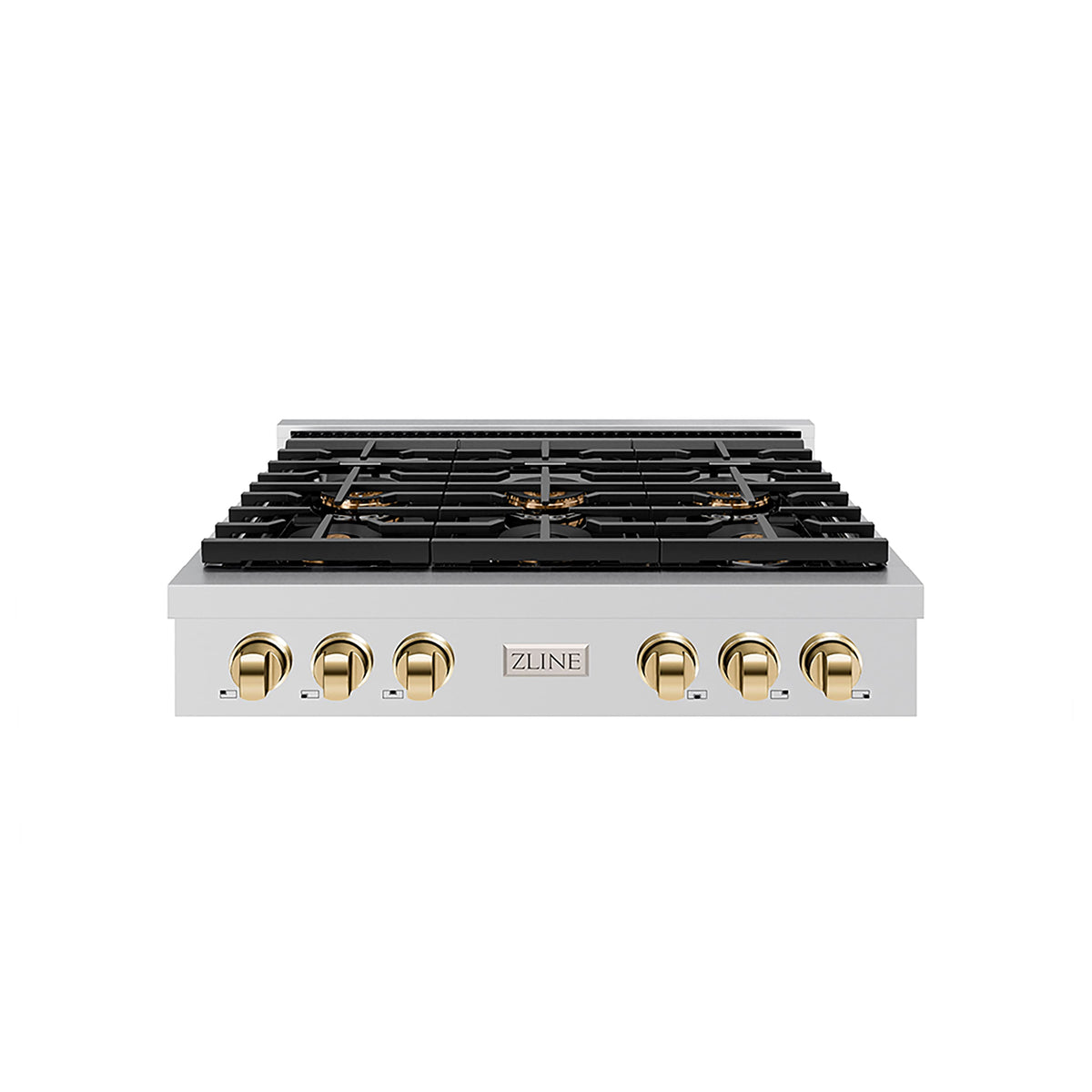 ZLINE - 36 in. Wide 6 Burner AutographParamount Rangetop with with Gold Accents (PSRTZ-36-G) - Stainless Steel