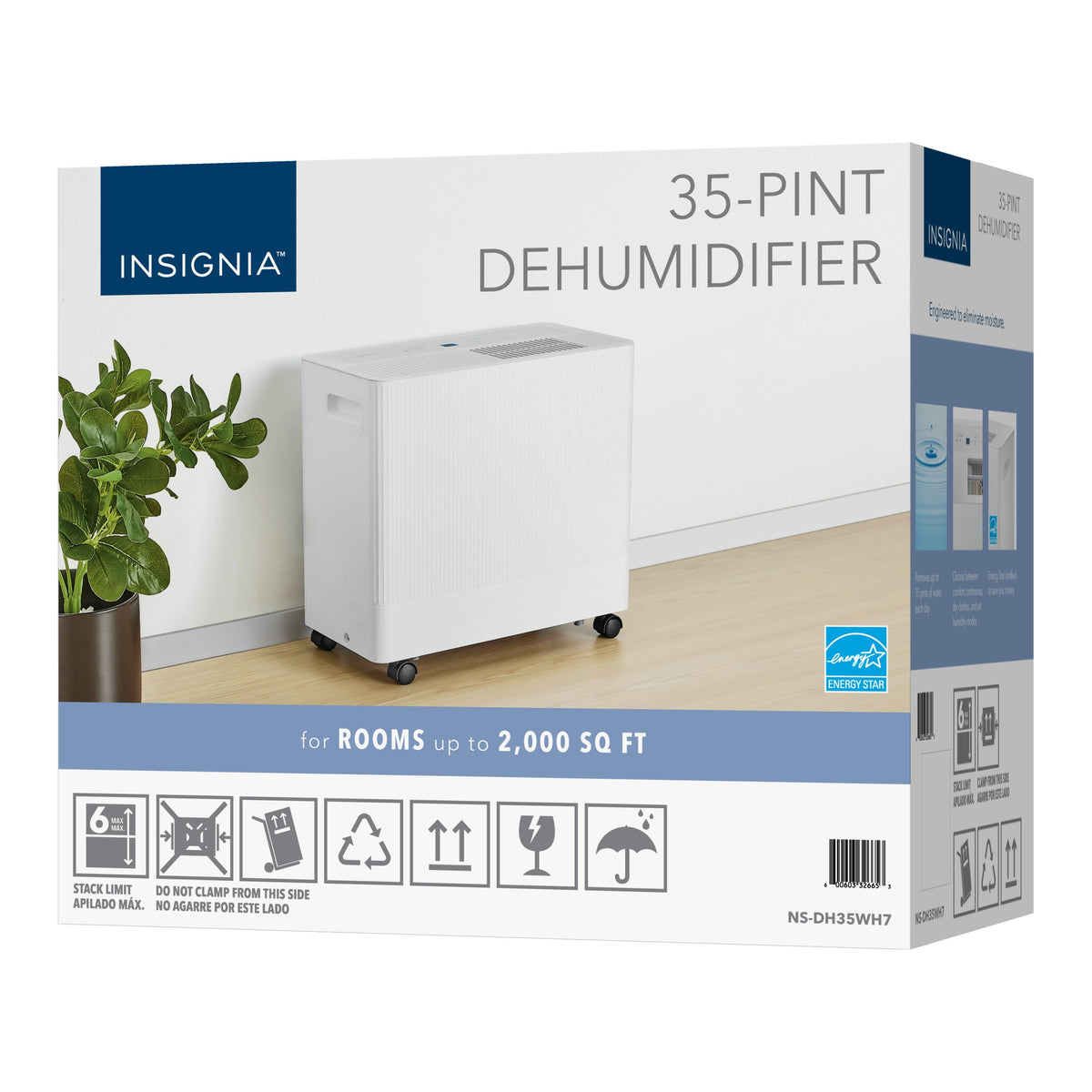 Insignia™ - 2,000 Sq. Ft. 35-Pint Portable Dehumidifier with 4.86 qt Bucket Capacity and ENERGY STAR Certification - White