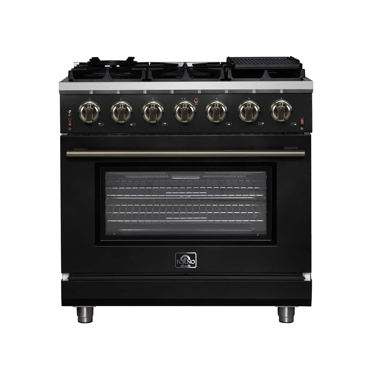 Forno Appliances - 36 in. Wide 6 Burner Massimo 5.36 Cu. Ft. Freestanding Gas Convection Range with Air Fryer Kit, Wok Support & Griddle - Black