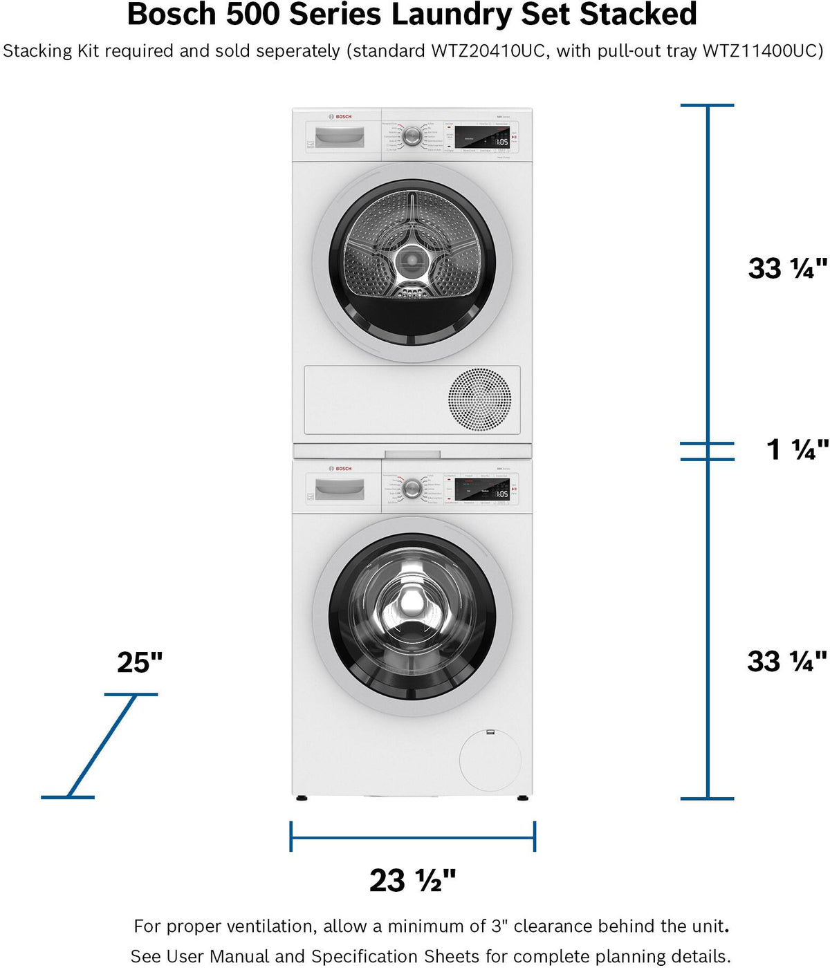 Bosch - 500 Series 4 Cu. Ft. Stackable Smart Electric Dryer with Self-Cleaning Condenser - White