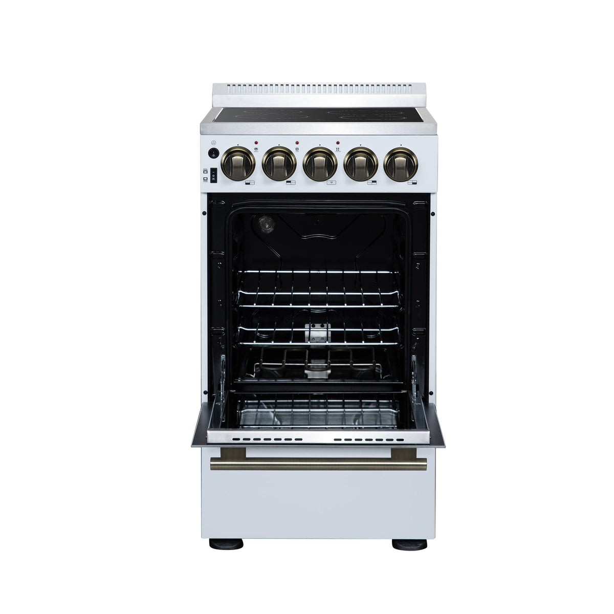 Forno Appliances - 20 in. Wide 4 Elements Pallerano 2.05 Cu. Ft. Freestanding Electric Range with Antique Brass Accessories - White