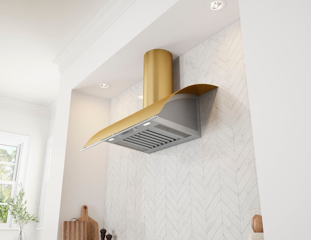 Zephyr - 42 inches - Externally Vented - Shell Range Hood - Gold