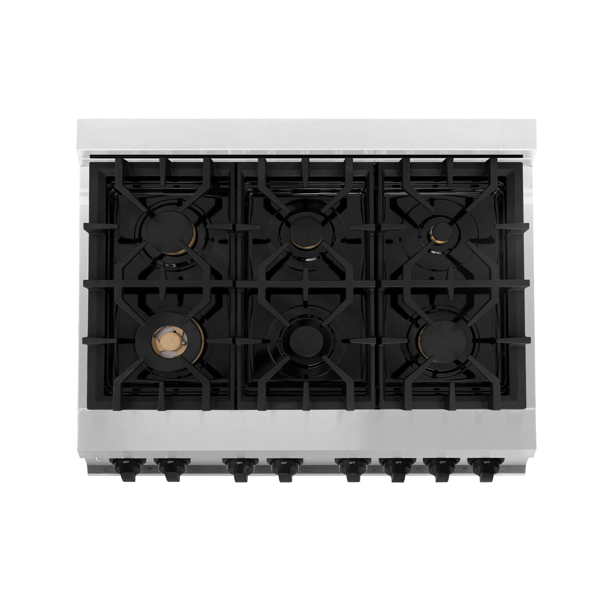 ZLINE - 36 in. Wide 6 Burner Autograph Legacy Dual Fuel Range with Matte Black Accents (RAZ-36-MB) - Stainless Steel/Matte Black Accents