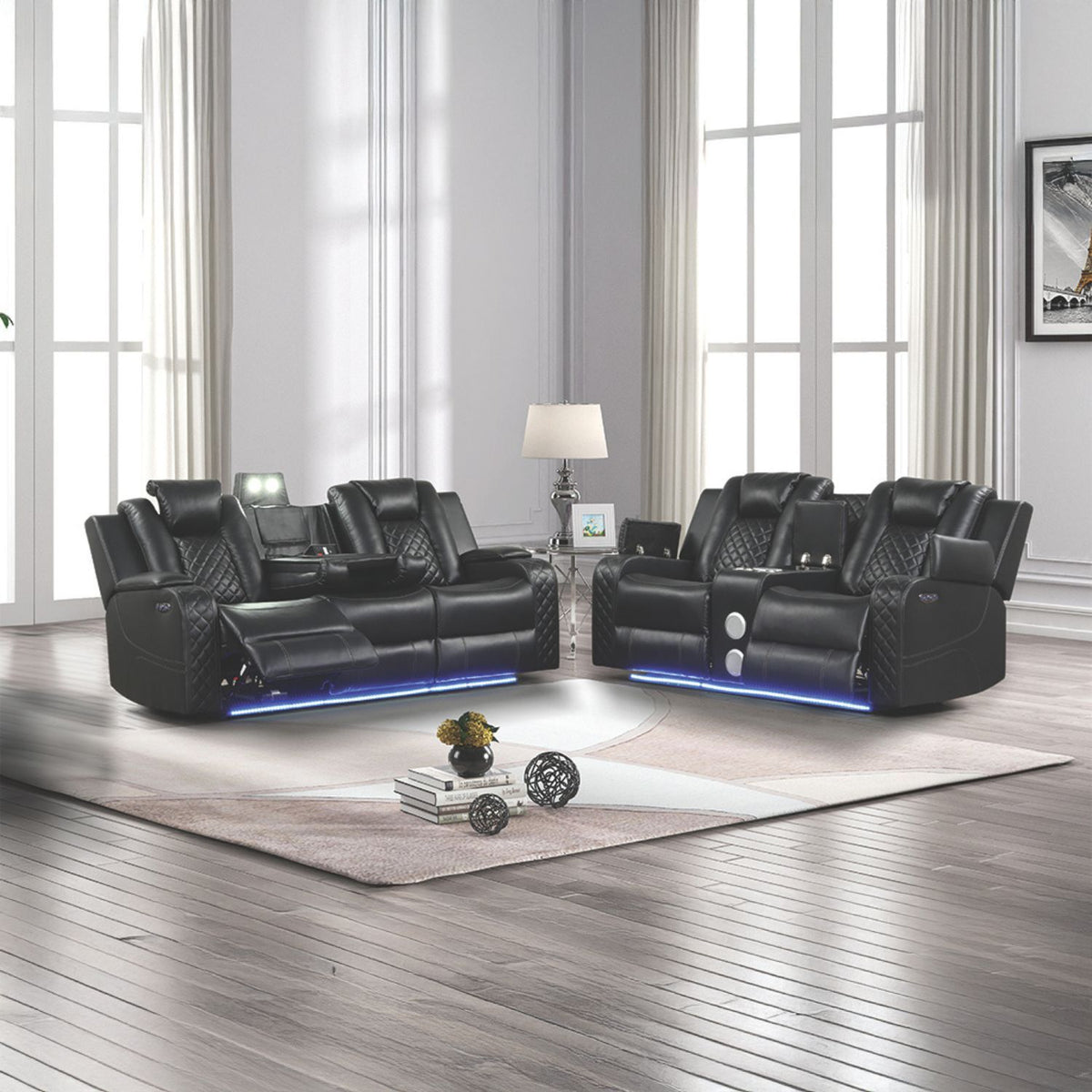 Benz - Sofá reclinable eléctrico con cabeceros ajustables y luces LED ambientales
