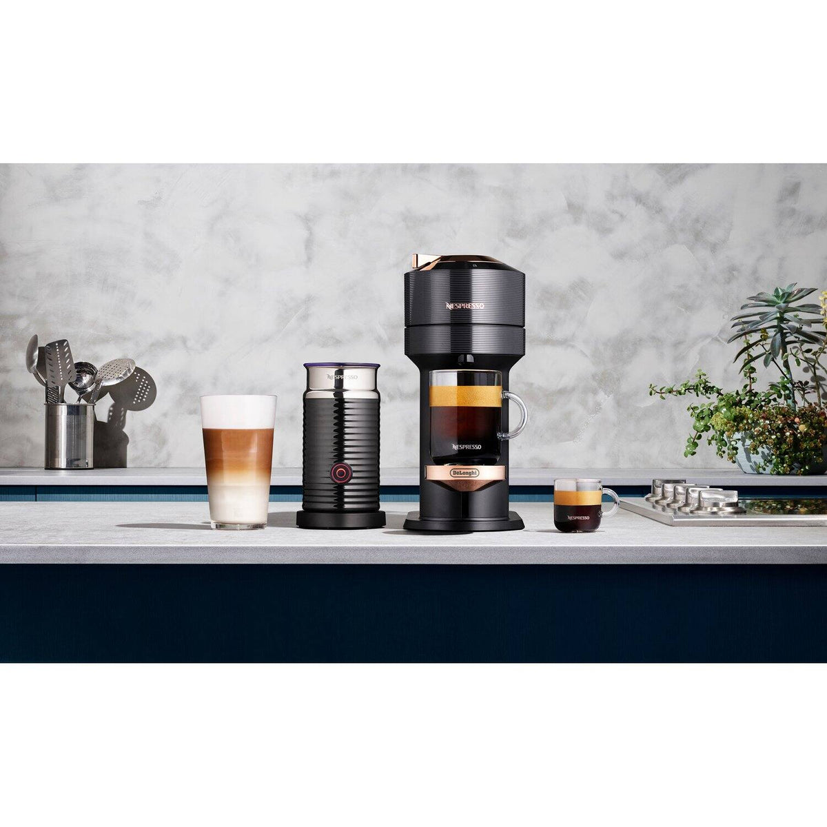 Nespresso - Vertuo Next Premium Coffee and Espresso Maker plus Aeroccino3 Milk Frother in Black - Black Rose Gold