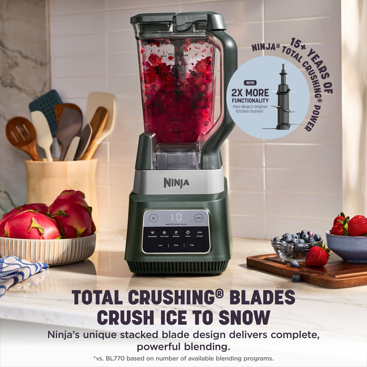 Ninja - TotalCrush Professional Kitchen System (Blender, Tumbler, & 8-Cup Food Processor) with Auto-iQ - Metallic Black