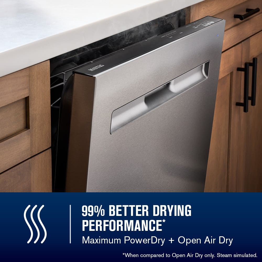 Maytag - 24 inch Top Control Built-In Dishwasher with 3rd Rack,PowerBlast Cycle, and 47 dBA - Stainless Steel