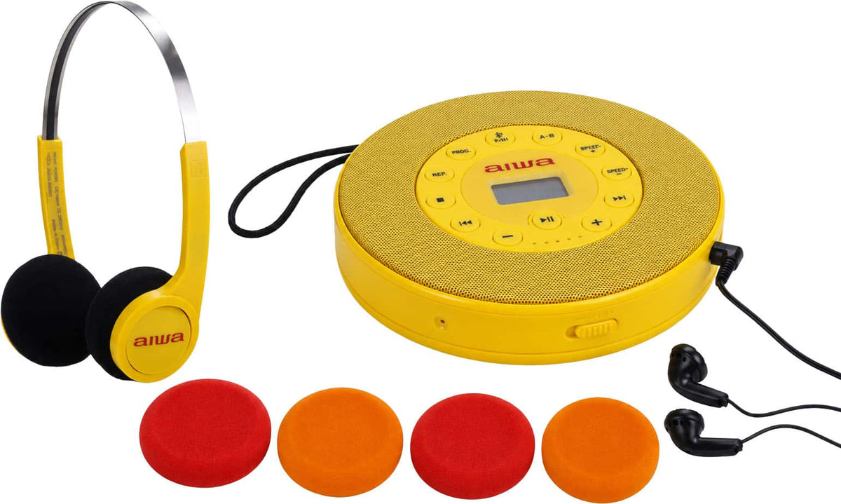 Aiwa - Flashback Wireless Kit Retro CD Player & Wireless Headphones - Yellow