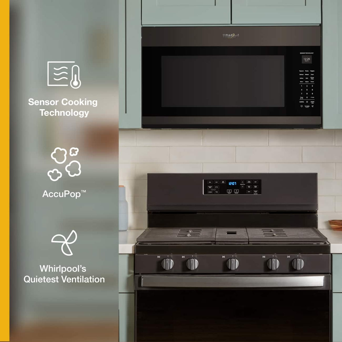 Whirlpool - 2.1 cu. ft. Microwave Hood with Sensor Cooking and AccuPop - Black Stainless Steel