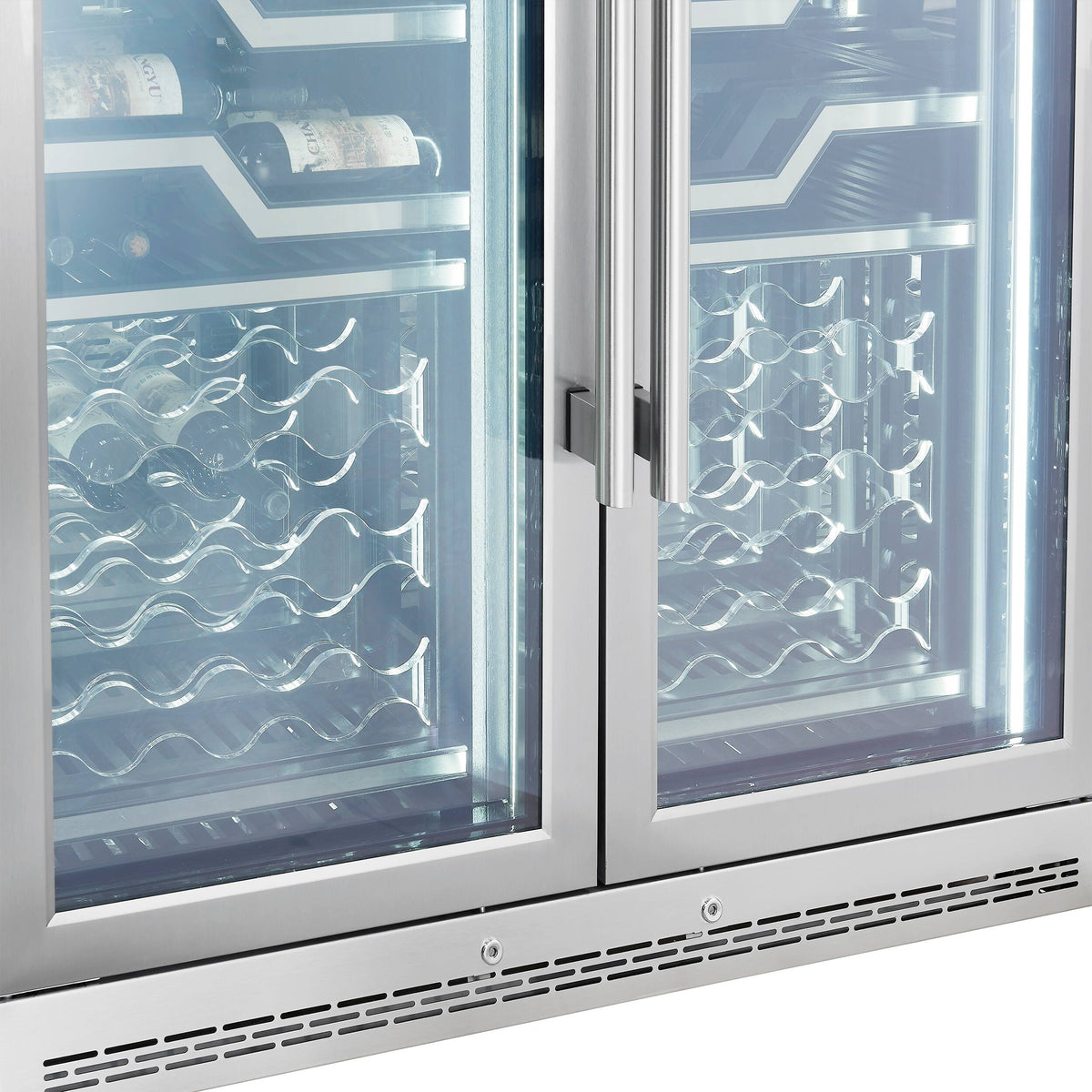 Forno Appliances - Abruzzo 102-Bottle Freestanding Dual Zone Wine Cellar with Clear Acrylic Holders & Stainless Trim Shelves - Stainless Steel