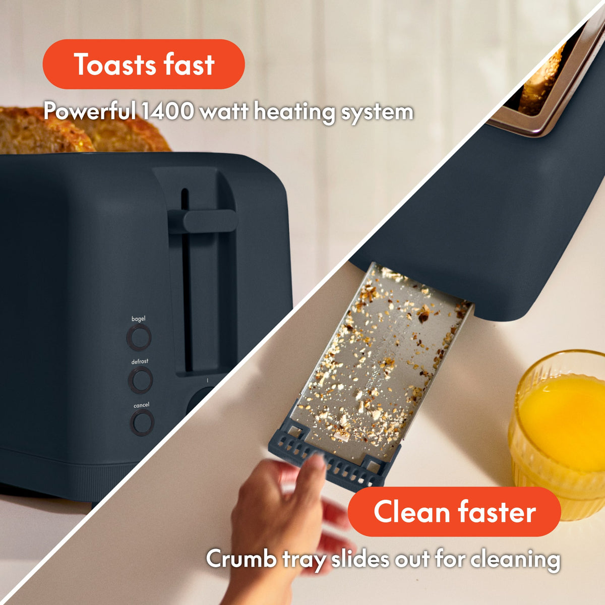 Bella - Fits-anywhere Kitchenware: 4-Slice Slim Toaster with Long Wide Slots - Slate
