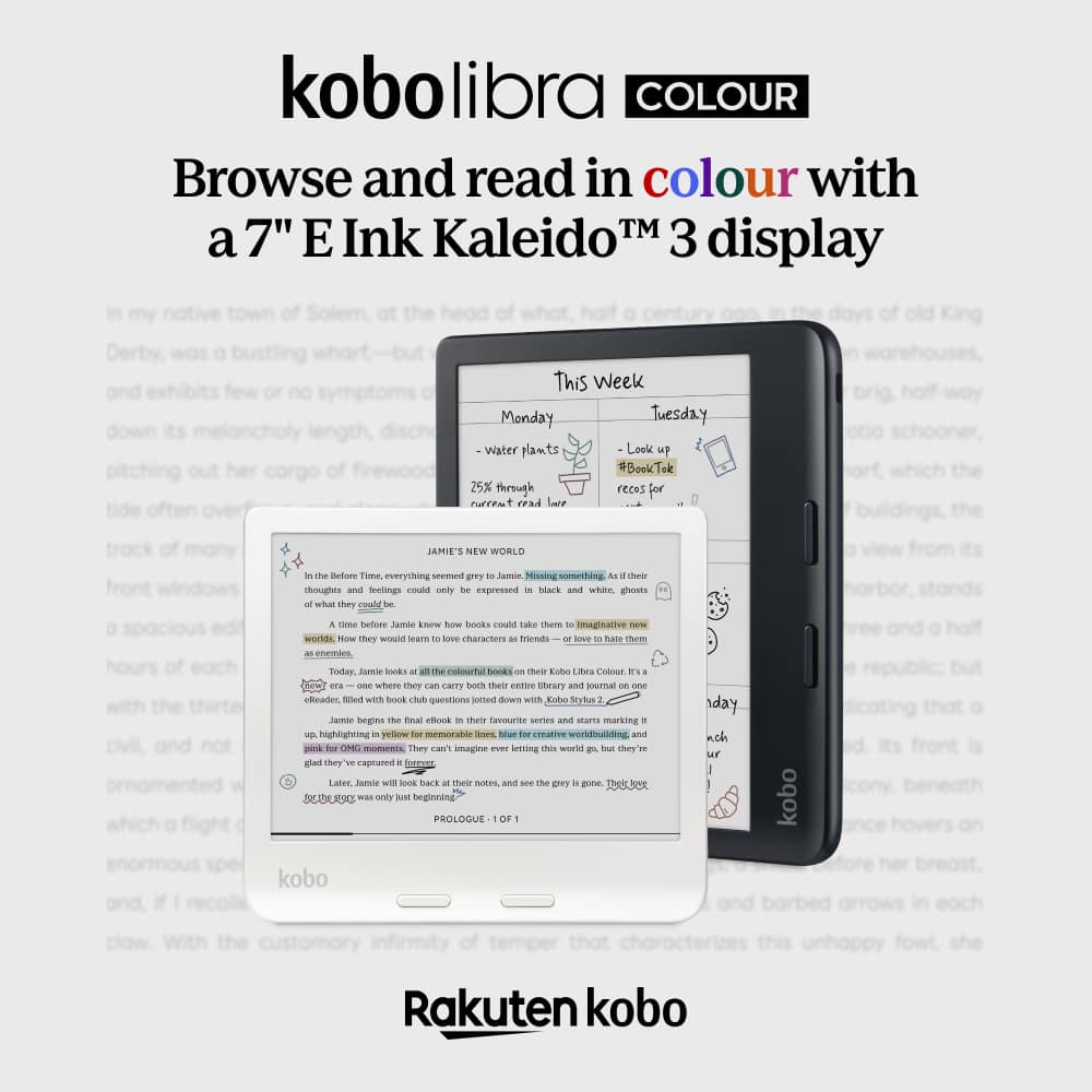 Kobo - Libra Colour | eReader | 7" Glare-Free Colour E Ink Kaleido 3 Display | Dark Mode Option | Waterproof - 2024 - Black