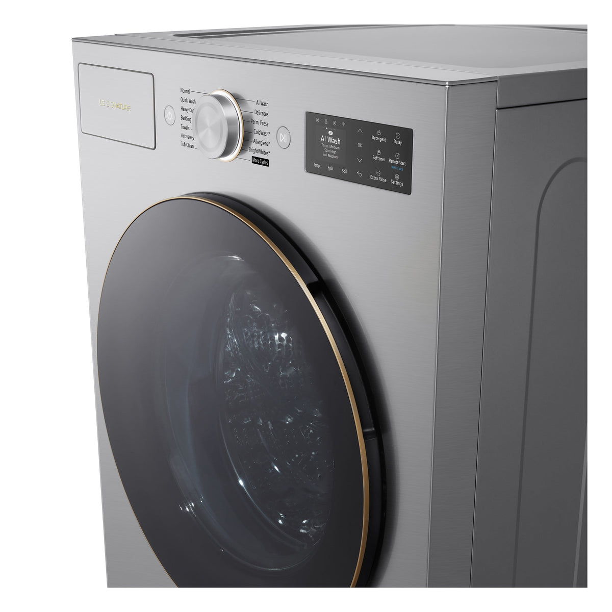 LG - SIGNATURE 5.8 Cu. Ft. Mega Capacity High-Efficiency Stackable Smart Front Load Washer with Steam and ezDispense - Platinum Steel