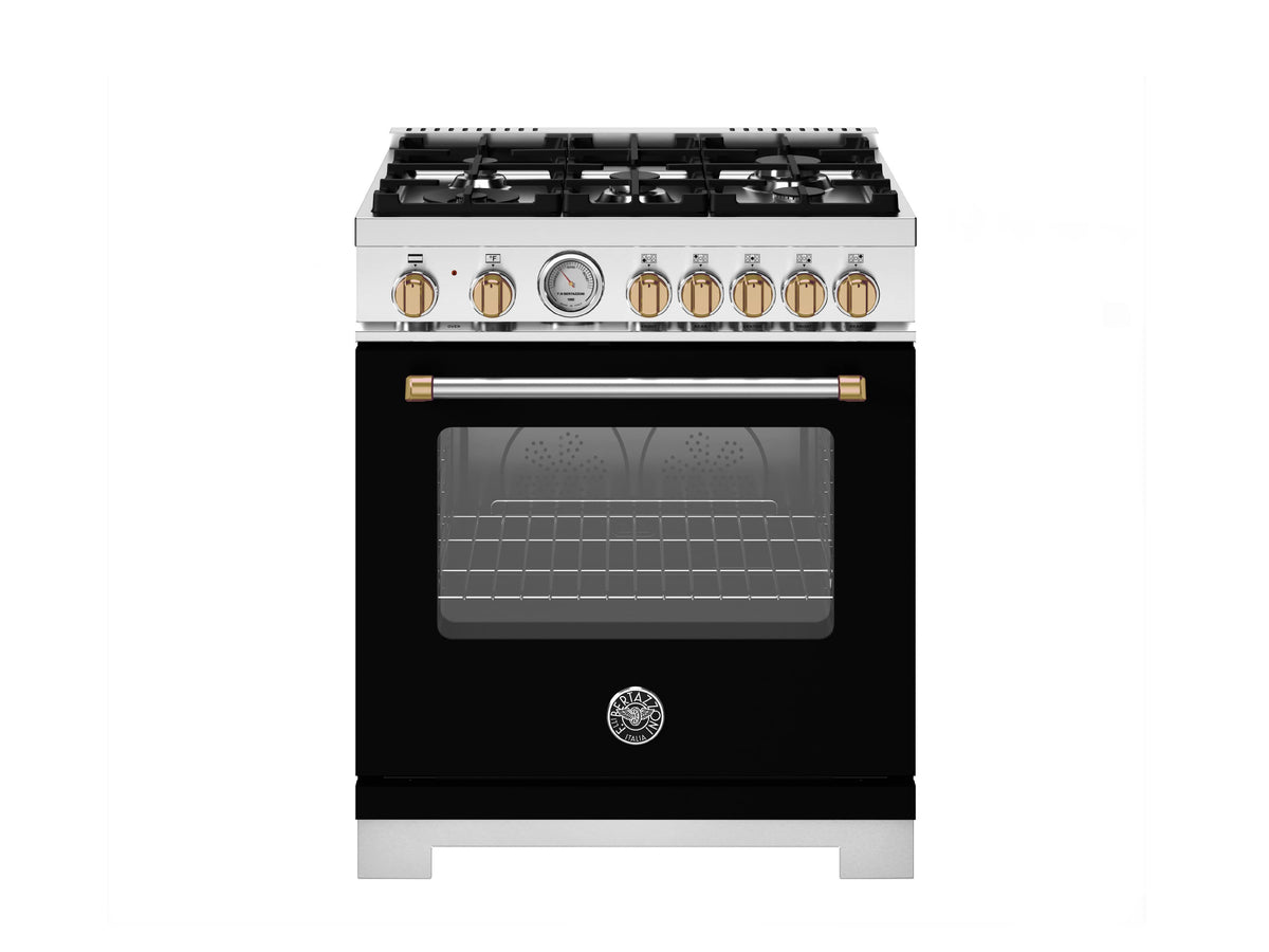Bertazzoni - 30" Master Series Dual Fuel Range - Nero Matt/Gold - Black