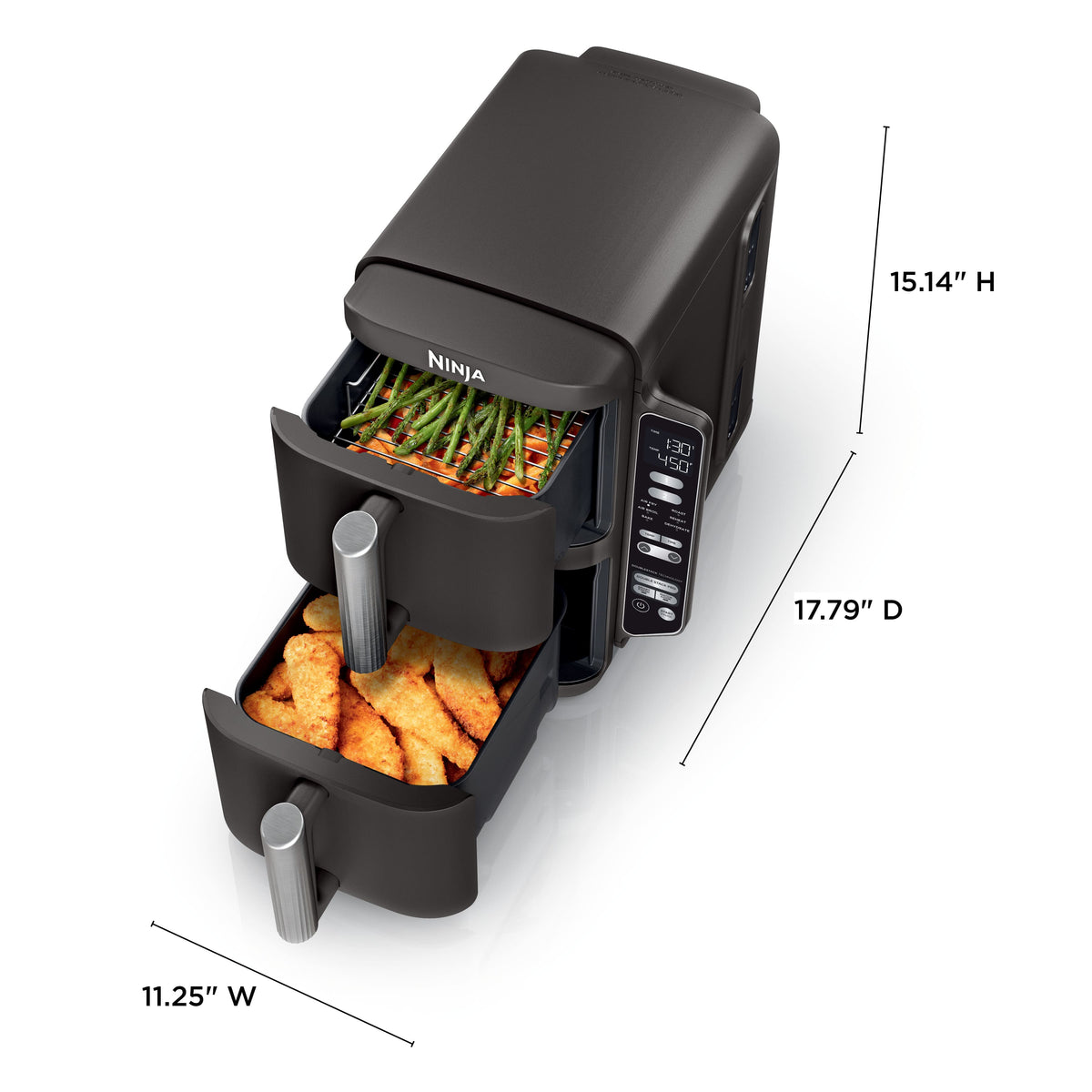 Ninja - DoubleStack 8 QT, 6-in-1, 2-Basket Air Fryer, Space Saving Design - Black