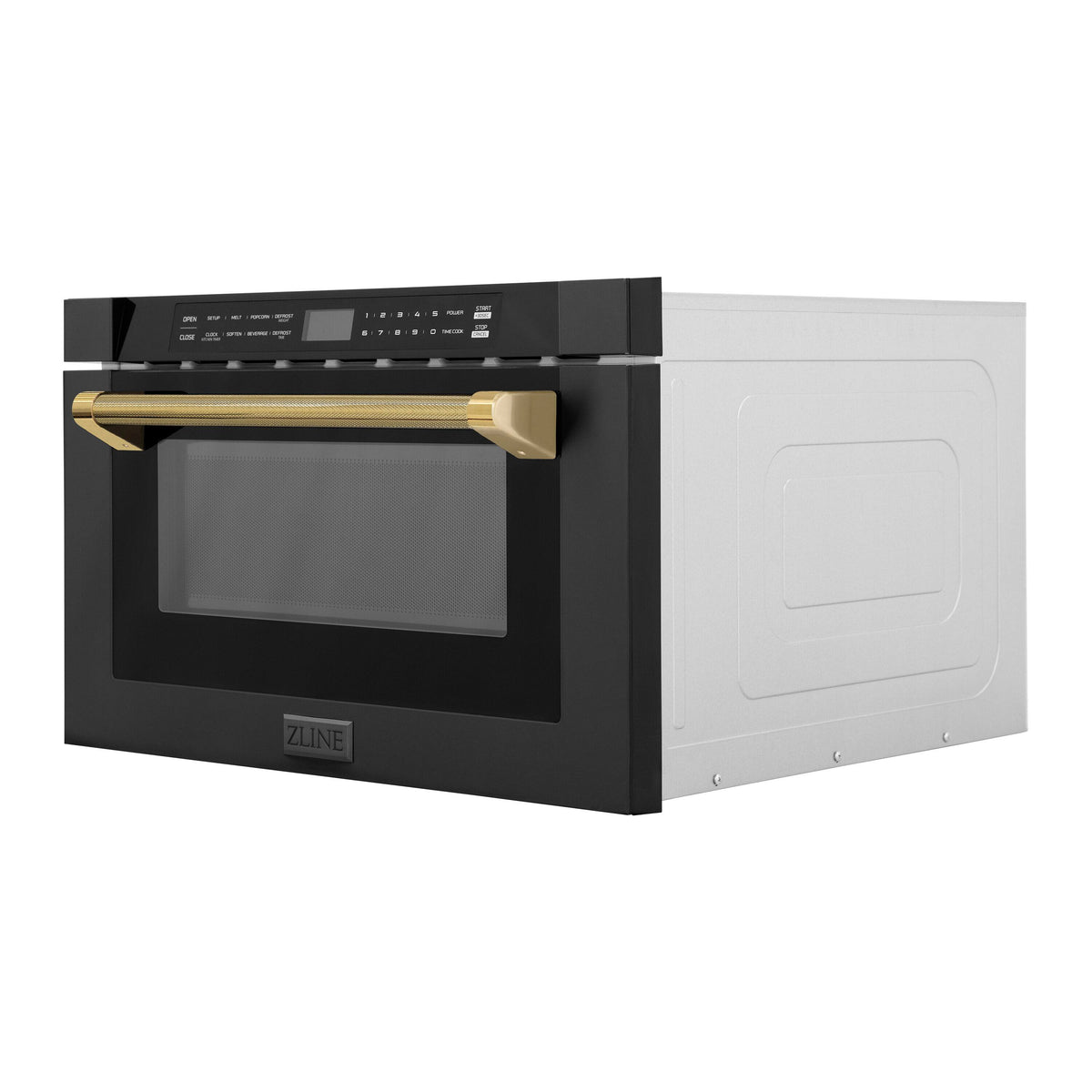 ZLINE - Autograph 24 in. 1.2 cu. ft. Built-in Microwave Drawer and Polished Gold Helix Handle - Black Stainless Steel