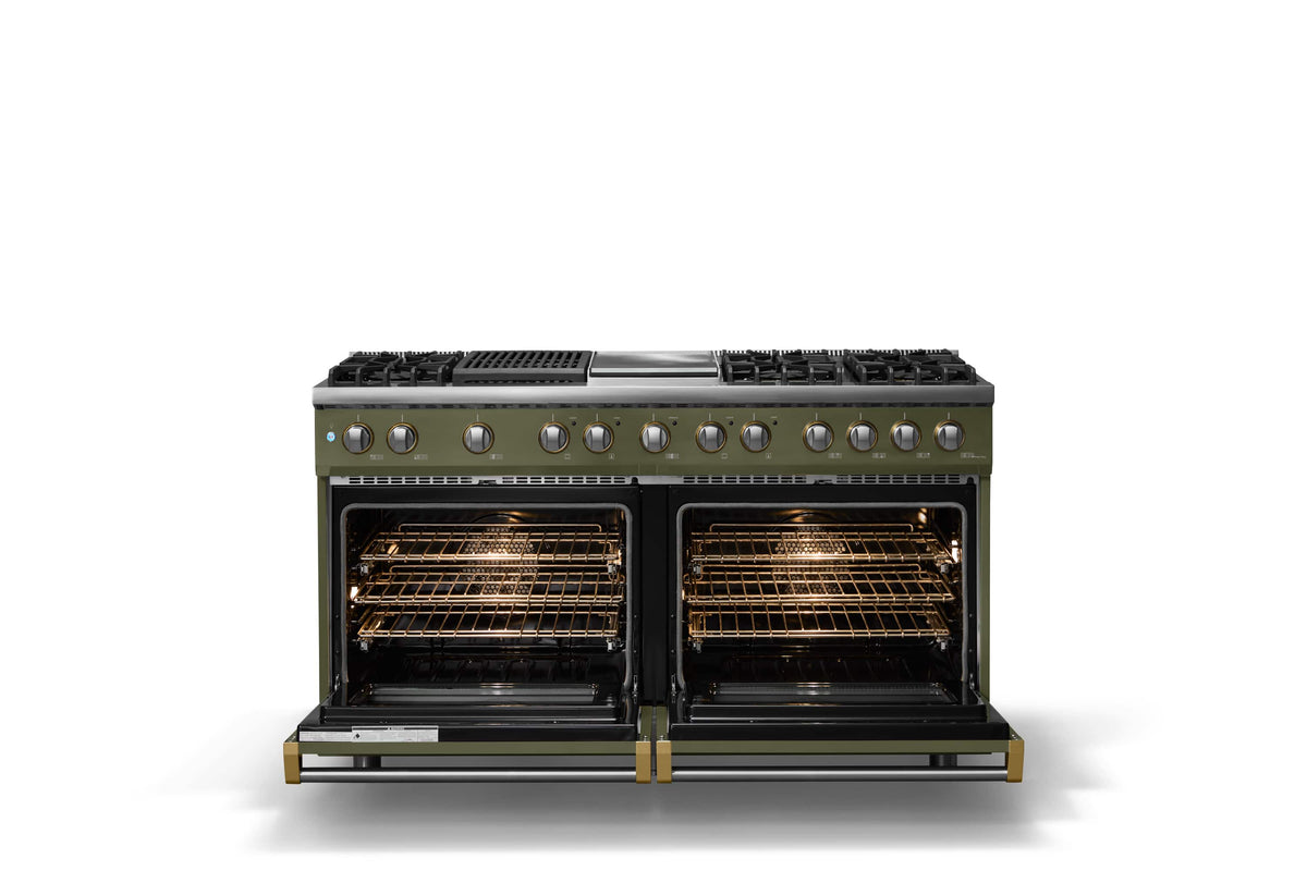 Viking - 60"W. 8 Burner Pro 5 Series 9.4 Cu. Ft. Freestanding Sealed LP Dual Fuel ConvectionRange with Brushed Brass Trim - Martini