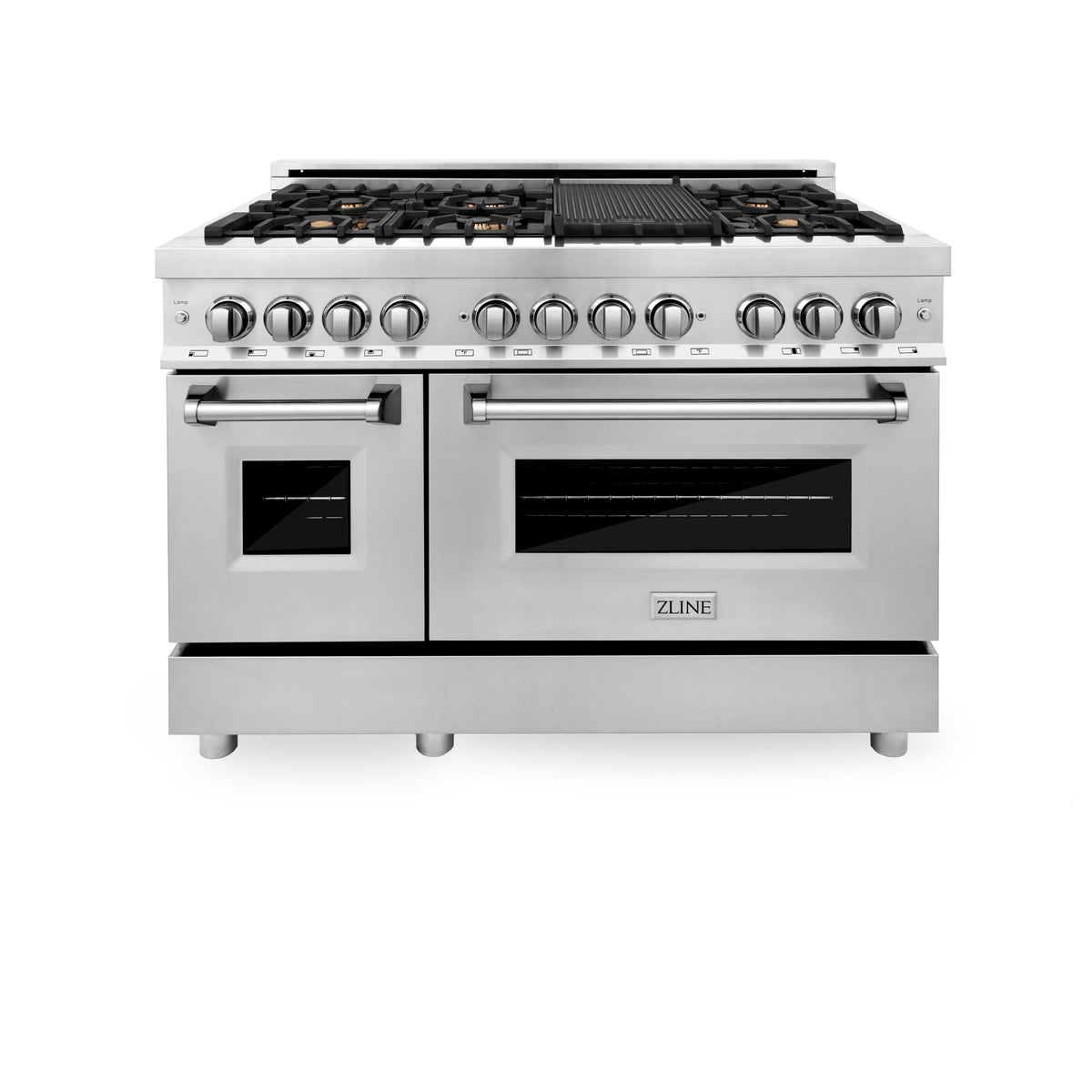 ZLINE - 48 in. Wide 7 Burner Legacy Dual Fuel Freestanding Range w/ Gas Cooktop & 2 Electric Ovens - Stainless Steel Look