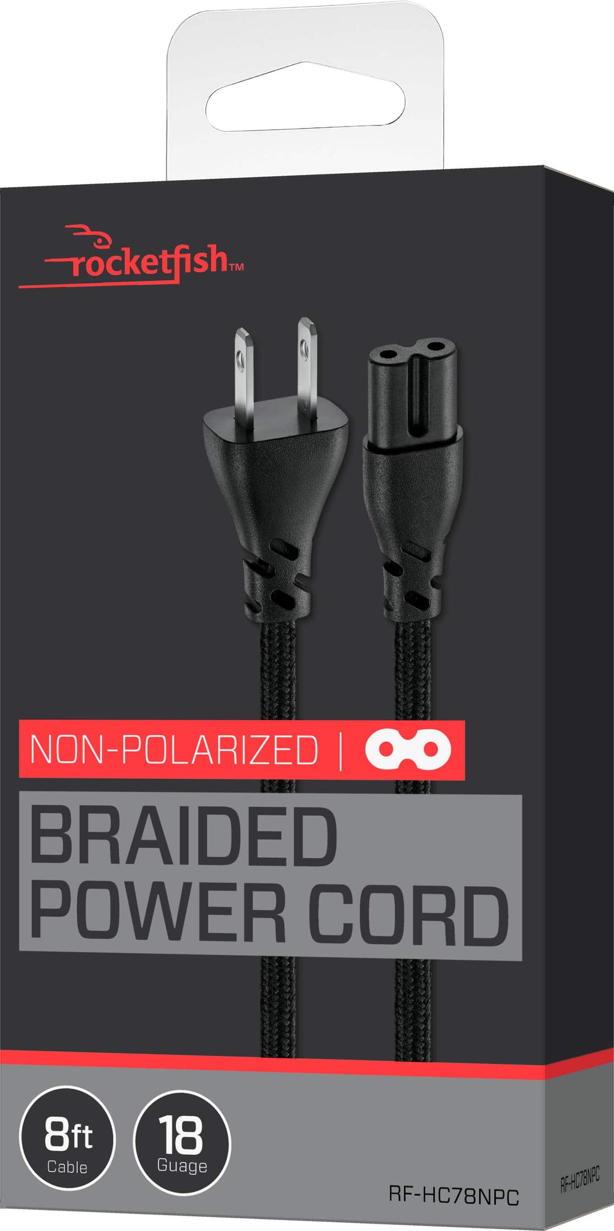 Rocketfish™ - 8 ft. Non-Polarized Braided Power Cord - Black