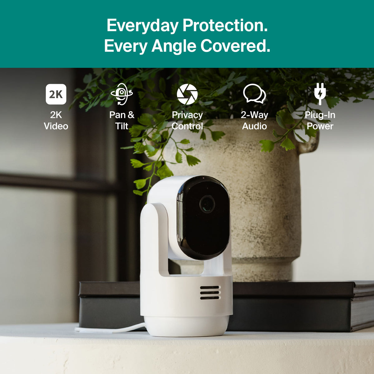 Arlo - Essential Pan Tilt Indoor Security Camera 2K - Wired Plug-In Powered, Privacy Mode, 1-Cam - White
