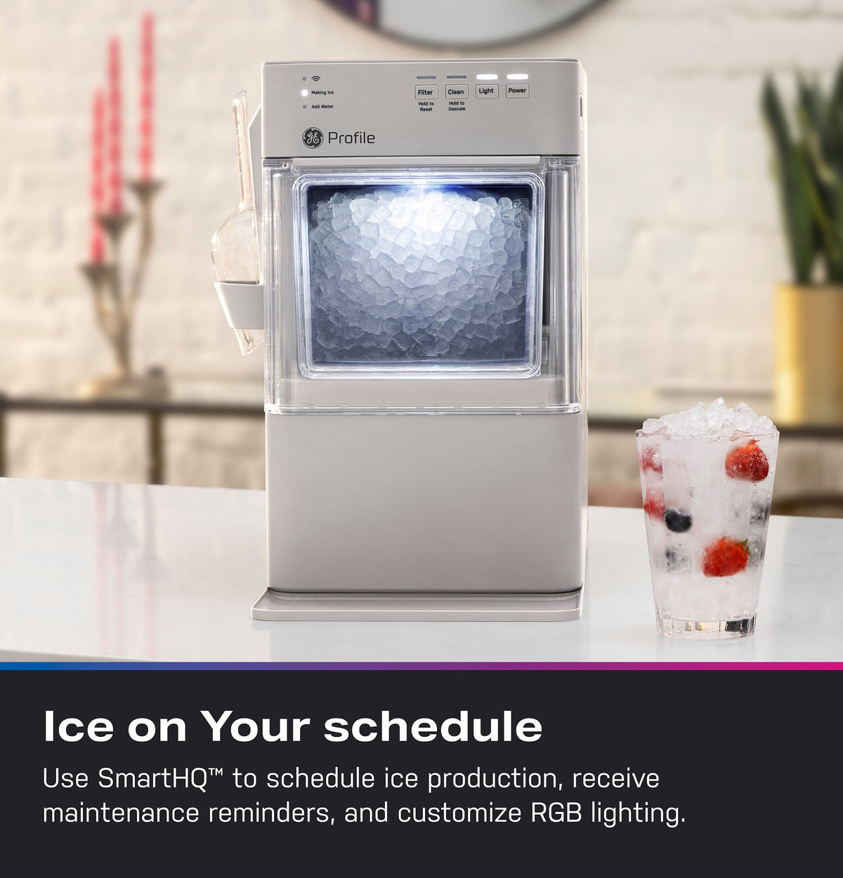 GE Profile - Opal Mini Countertop Nugget Ice Maker, 36 lb Daily Ice Production - Stone Grey