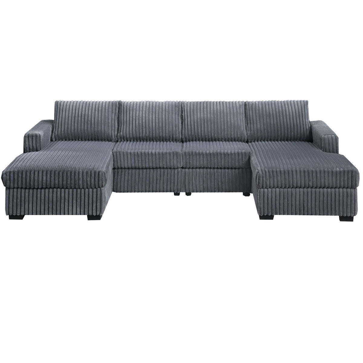 Conjunto seccional en forma de U con sillas sin brazos de respaldo acolchado y chaise longue con brazo a la derecha y a la izquierda