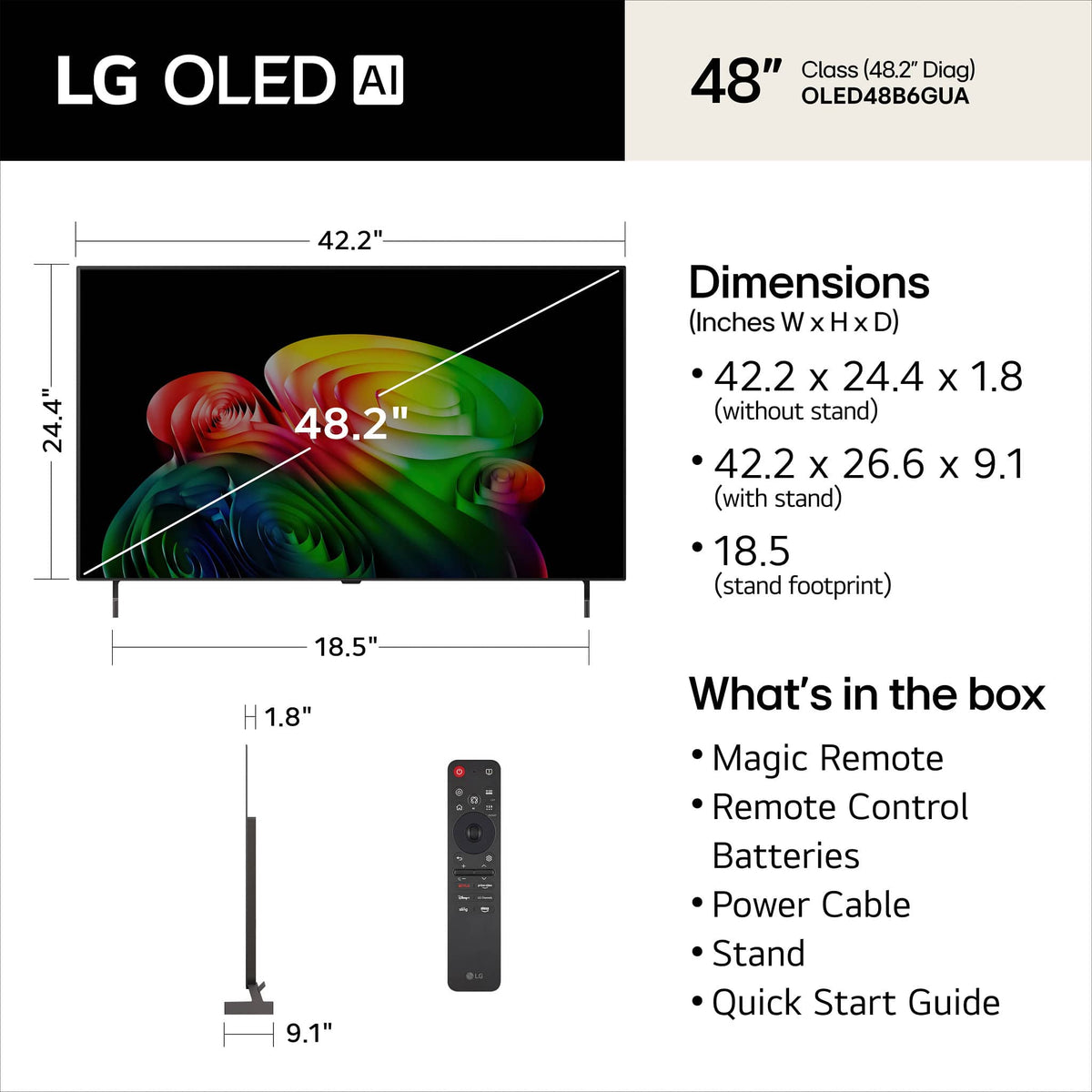 LG - 48" Class B6 OLED AI 4K Smart webOS TV with Perfect Black, Vivid Color and Magic Remote   (2026)