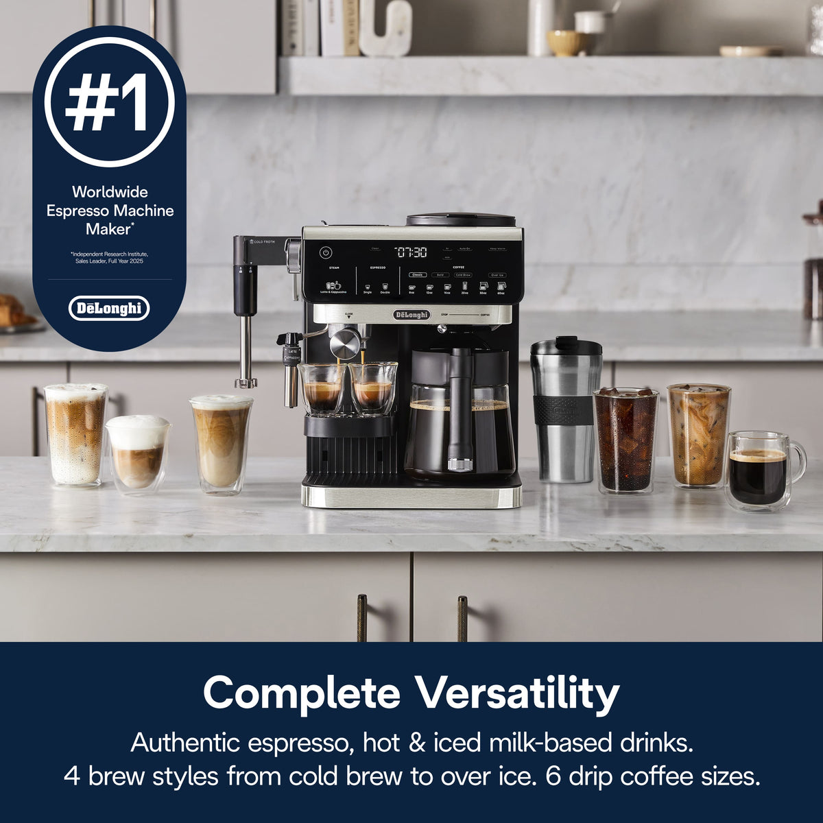 De'Longhi - All-In-One Combination Coffee and Espresso Machine COM630BK - Black and Stainless Steel