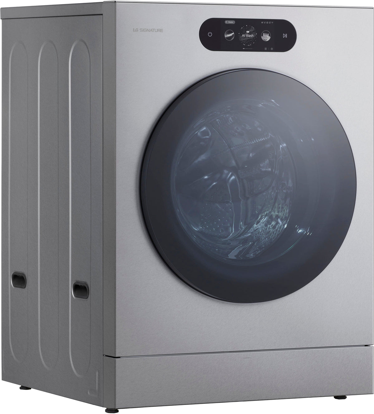 LG - SIGNATURE 5.8 Cu. Ft. High-Efficiency Stackable Smart Front Load Washer with Steam and ezDispense - Brushed Platinum Steel