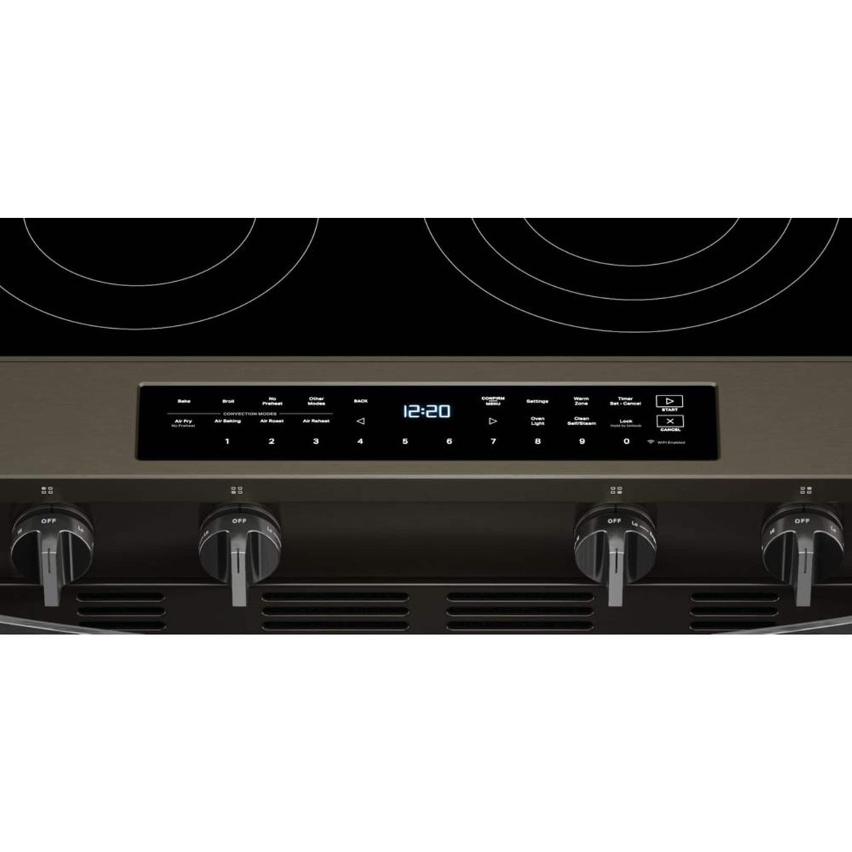 Whirlpool - 30” Wide 5 element 5.3 cu. ft. Smart Slide-In Electric Range-Air Cook Technology, No Preheat Air Fry, WipeClean Coating - Black Stainless Steel