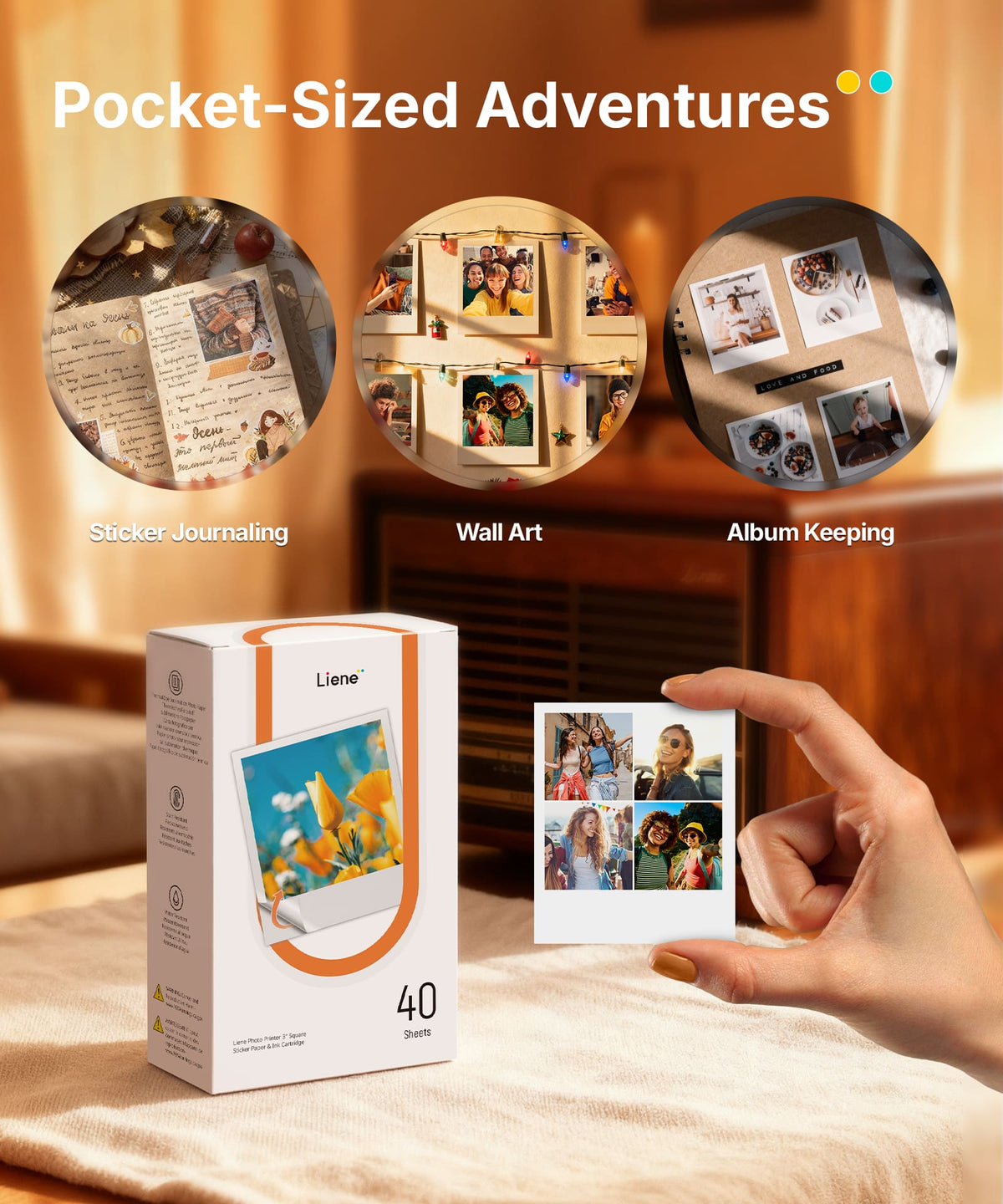 Liene - Amber 3x3 Square Sticky Photo Paper Refill (40 sheets & 1 Ink Cartridge)