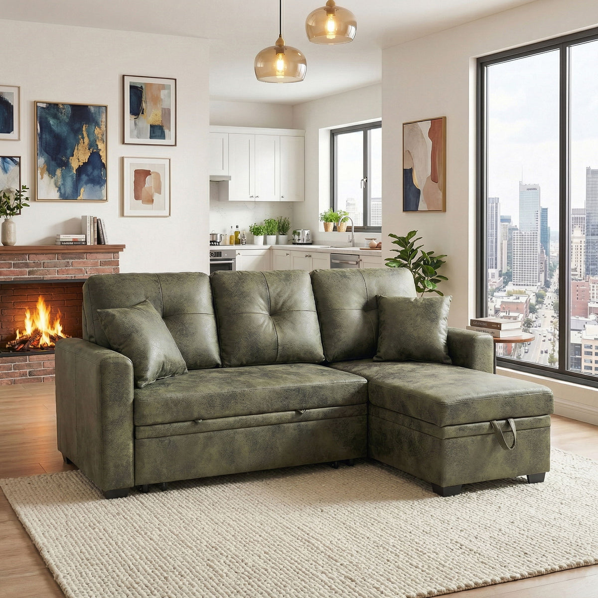 Sofá seccional con cama extraíble, chaise longue reversible
