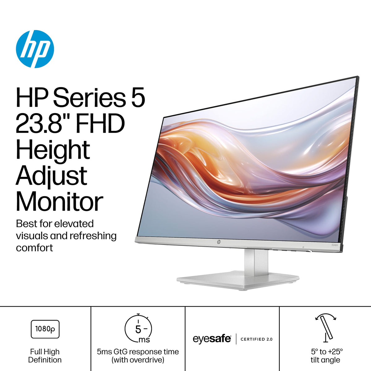 HP - 23.8" IPS LED FHD 100Hz Monitor with Adjustable Height (HDMI, VGA) - Silver & Black